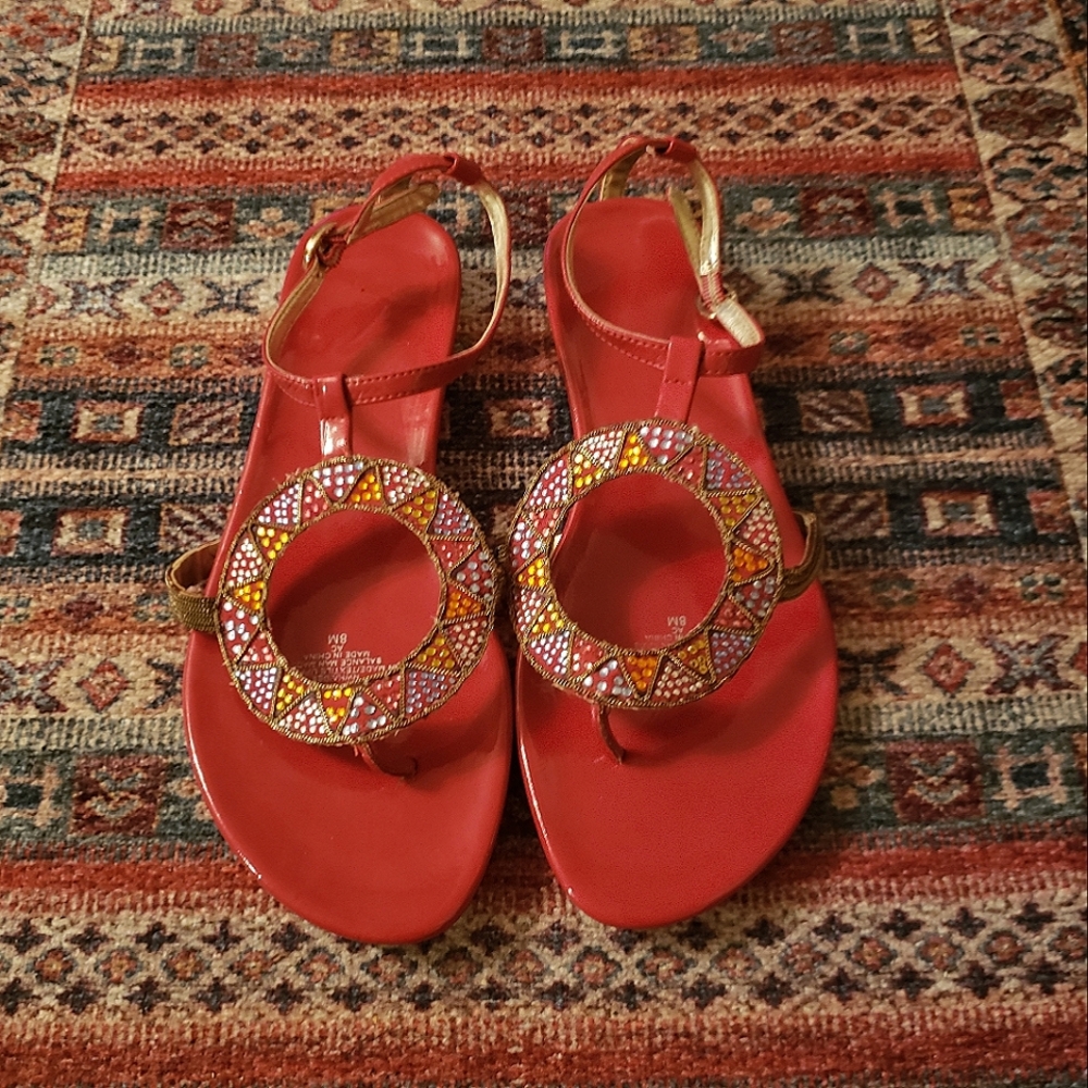 Multi-Colored Jeweled Red Sandals
